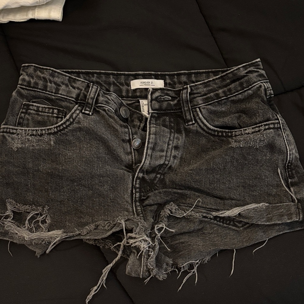 Forever 21 Charcoal Distressed Jean Shorts